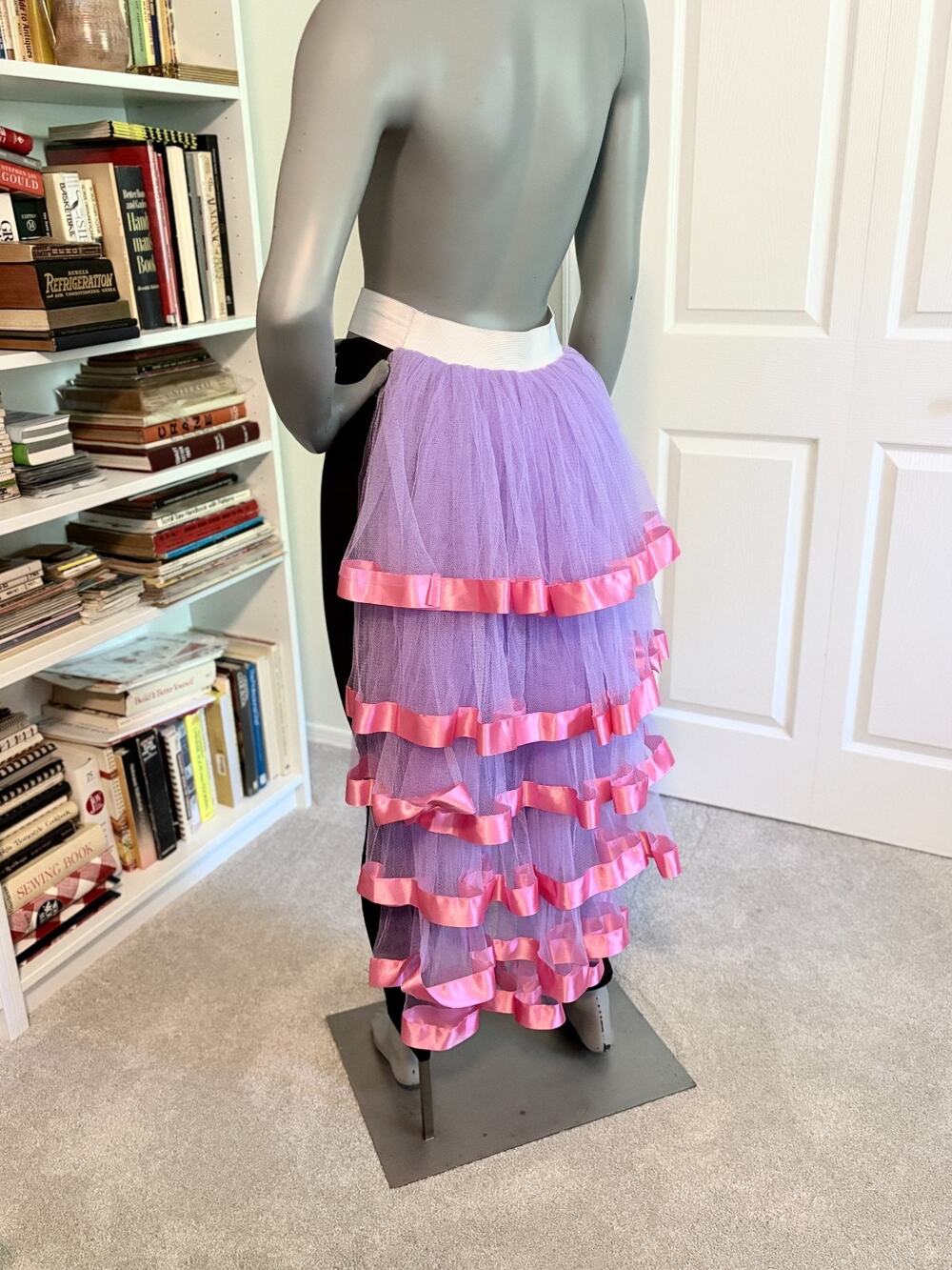 Purple Tulle Bustle Skirt Pink Satin Ruffle Burlesque Halloween Costume 36"
